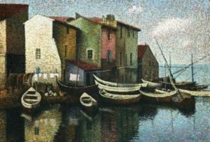 Moored Boats And Village 1943