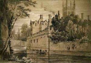 Magdalen College A View on the Cherwell looking towards the Bridge by Henry Edridge