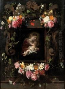 A Stone Cartouche Surrounded By Garlands Of Roses