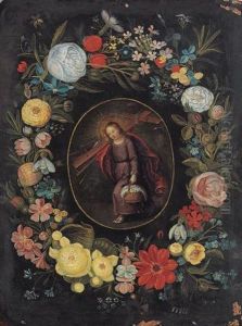 Ghirlanda Di Fiori Con Gesu Al Centro by Daniel Seghers