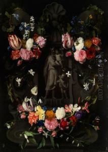 Der Heilige Joseph Mit Dem Jesuskind Und Dem Johannesknaben, Umgeben Von Blumenranken
