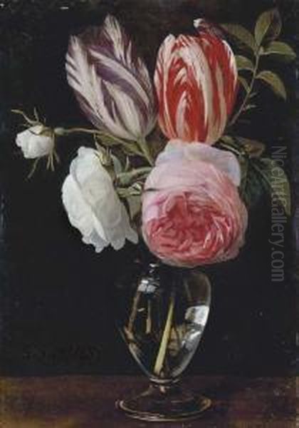 Tulips, White Roses And A Rose - view 1