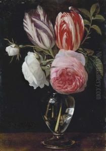 Tulips, White Roses And A Rose by Daniel Seghers