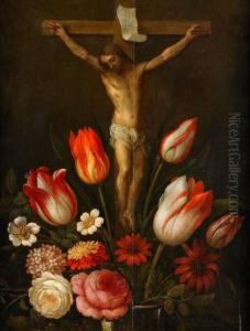 Blomsterstilleben Med Jesus Pa Korset