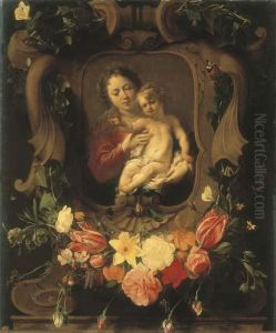 Vierge A L'enfant Dans Une Couronne De Fleurs by Daniel Seghers