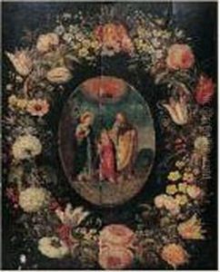 La Sainte Famille Dans Une Couronne De Fleurs
