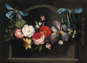 A Garland Of Flowers Hanging Before A Niche