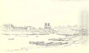 Notre Dame and Pont Marie from the Pont du Jardin du Roi, Paris, France by Henry Edridge