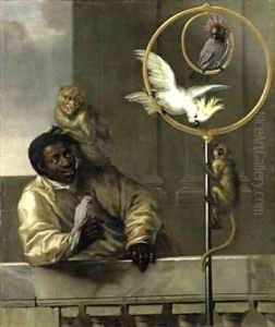 Negro with Parrots and Monkeys by David Klocker Ehrenstrahl