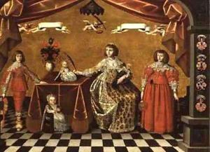 A Family Group Portrait with coats of arms by August Erich