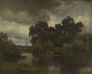 Uferlandschaft Bei Aufziehendem Gewitter.