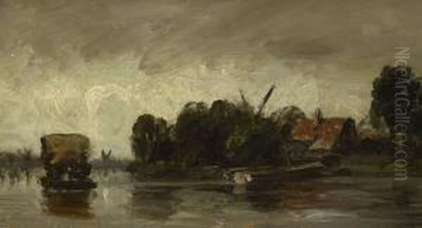 Flusslandschaft Mit Windmuhle. - view 1