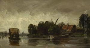 Flusslandschaft Mit Windmuhle. by August Seidel
