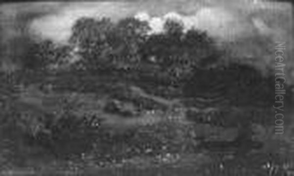 A. "landschaft". Sign. Und Undeutl. Dat. Ol Auf Karton. 12 X 19 Cm. Rahmen - view 1