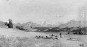 Voralpenlandschaft Mit Viehherde. by August Seidel