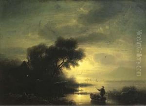 A Fisherman In A Moonlit Landscape - view 1