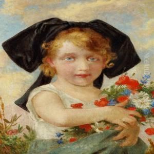 A Little Girl With An Armful Of Field Flowers by Guillaume Seignac