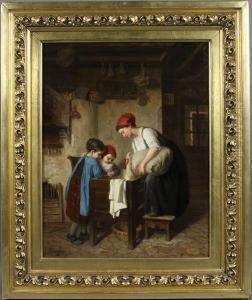 Fine Scene Of Mother And Two Daughtersmaking Bread
