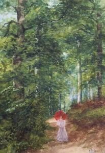 Waldweg Mit Spaziergangerin