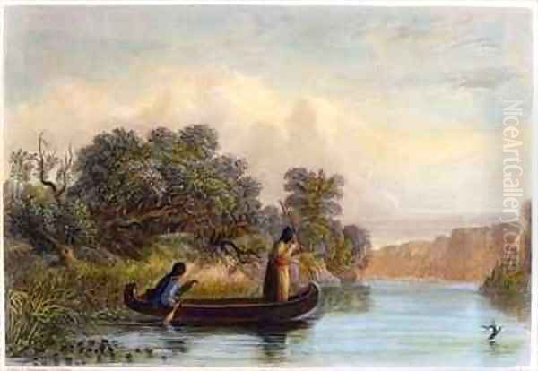 Spearing Fish from a Canoe - view 1