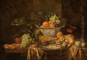 Martwa Natura Z Owocami, Sledziem, Krewetkami I Krabem by Georg (Johann G.) Seitz