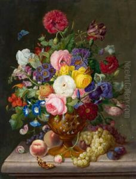 Blumenstillleben Mit Weintrauben - view 1