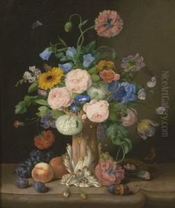 Groses Stillleben Mit Blumen In
 Porzellanvase