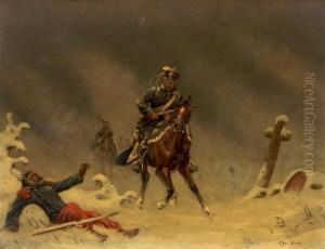 Officers On Horses In Snow by Christian I Sell
