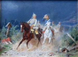 Battle Scene With Cavalry Officers by Christian I Sell