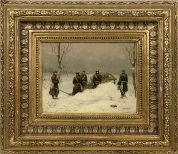 Blick Auf Eine Gruppe Von
Artillerie-soldaten An Einem Kleinen Hinterlader-geschutz. In Seiner
Feinmalerischen Auffassung Typisches Werk Des Bedeutenden Dusseldorfer
Militarmalers, Der Bei Theodor Hildebrand Und Wilhelm Schadow
Ausgebildet, Bevorz - view 1