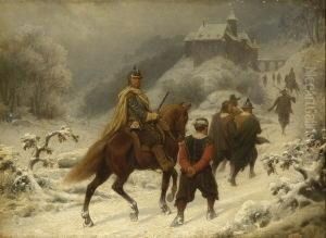 Krieger Mit Gefangenen Auf Dem Weg
 Zu Einer Burg
