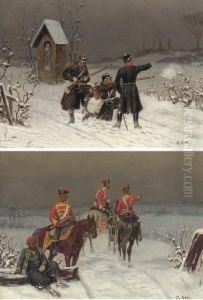 Dragoons In The Snow; And Prussian Infantry by Christian I Sell