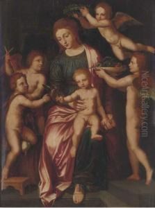 The Virgin And Child With The Infant Saint John The Baptist Andthree Putti by Vincent Sellaer