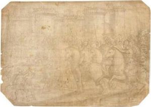Siege Of A Walled City With Cavalry And Foot-soldiers by Andrea Semino