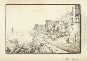 Vue De Mergellina, Pres De 
Naples [, View Of The Neapolitan Coasts : La Palma Di Margellina, Black 
And Brown Ink ] by Antonio Senape