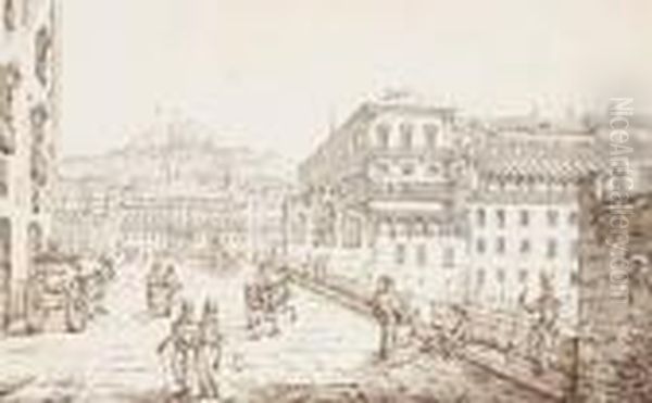 Une Vue De Naples Avec Des Personnages Au Premier Plan - view 1