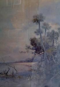 Palms At Water's Edge by Prosper Louis Senat