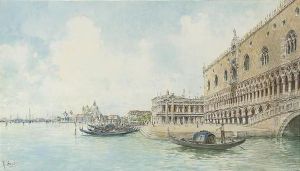 A Goldolier Before The Molo, Venice by Rafael Senet y Perez