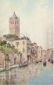 Trading Vessels On A Venetian Backwater by Rafael Senet y Perez