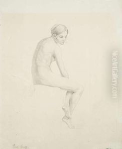 A Seating Female Nude by Carl Adolf Senff