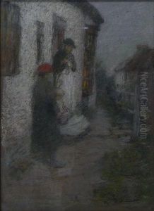 Figures Standing By A Cottage Door