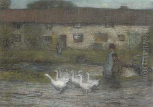 Children And Geese Beside A Stream; And A Kiss Goodnight - view 1