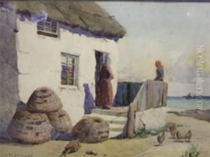 Signed, Watercolour, Waiting The Return Of The Fishing Fleet, 10