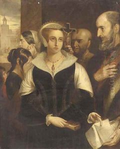 Mary Queen of Scots accepting her death warrant at Fotheringay Castle