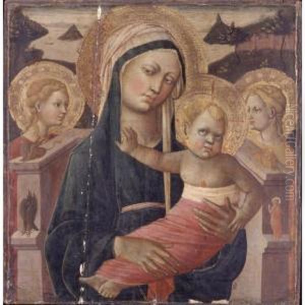Madonna And Child Enthroned,
Flanked By Two Female Saints And The Symbols Of The Four Evangelists - view 1