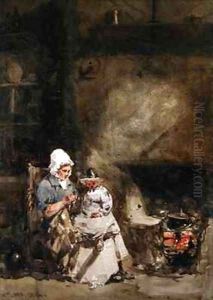 A Woman and Child by a Hearth by William (of Bristol) Evans