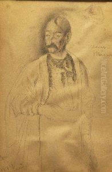Study Of Man With Moustache In Coat - view 1