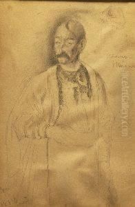 Study Of Man With Moustache In Coat by Valentin Aleksandrovich Serov