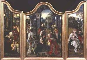 Triptych Adoration of the Magi Nativity and Rest on the Flight into Egypt by Cornelis Engelbrechtsen