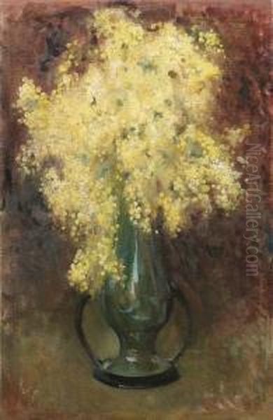 Vaso Di Mimose Olio Su Tela - view 1